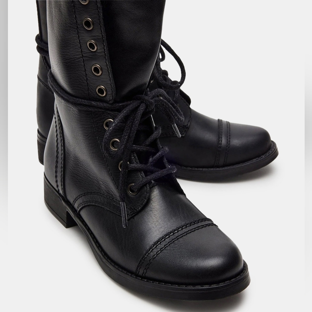 Steve Madden Black Leather Lace-Up Moto Boots
